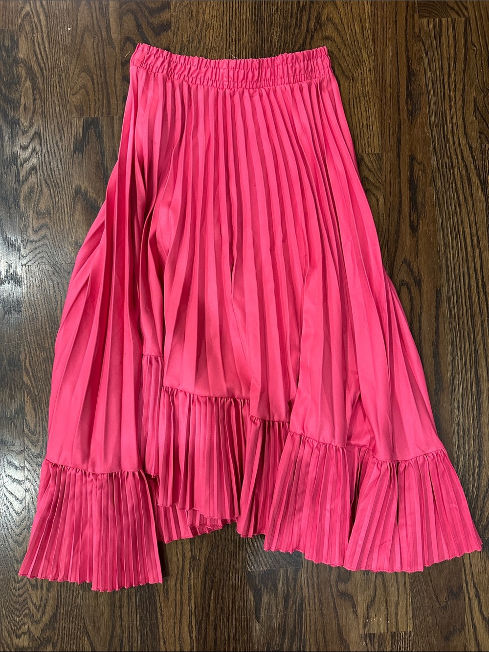 Buru Pleated Ruffle Midi Skirt - Hot Pink